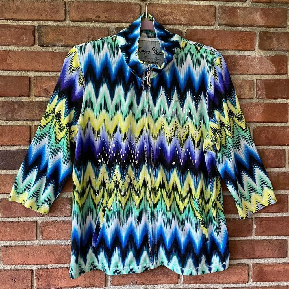 Onque Casuals Full Zip Chevron Sweater XL